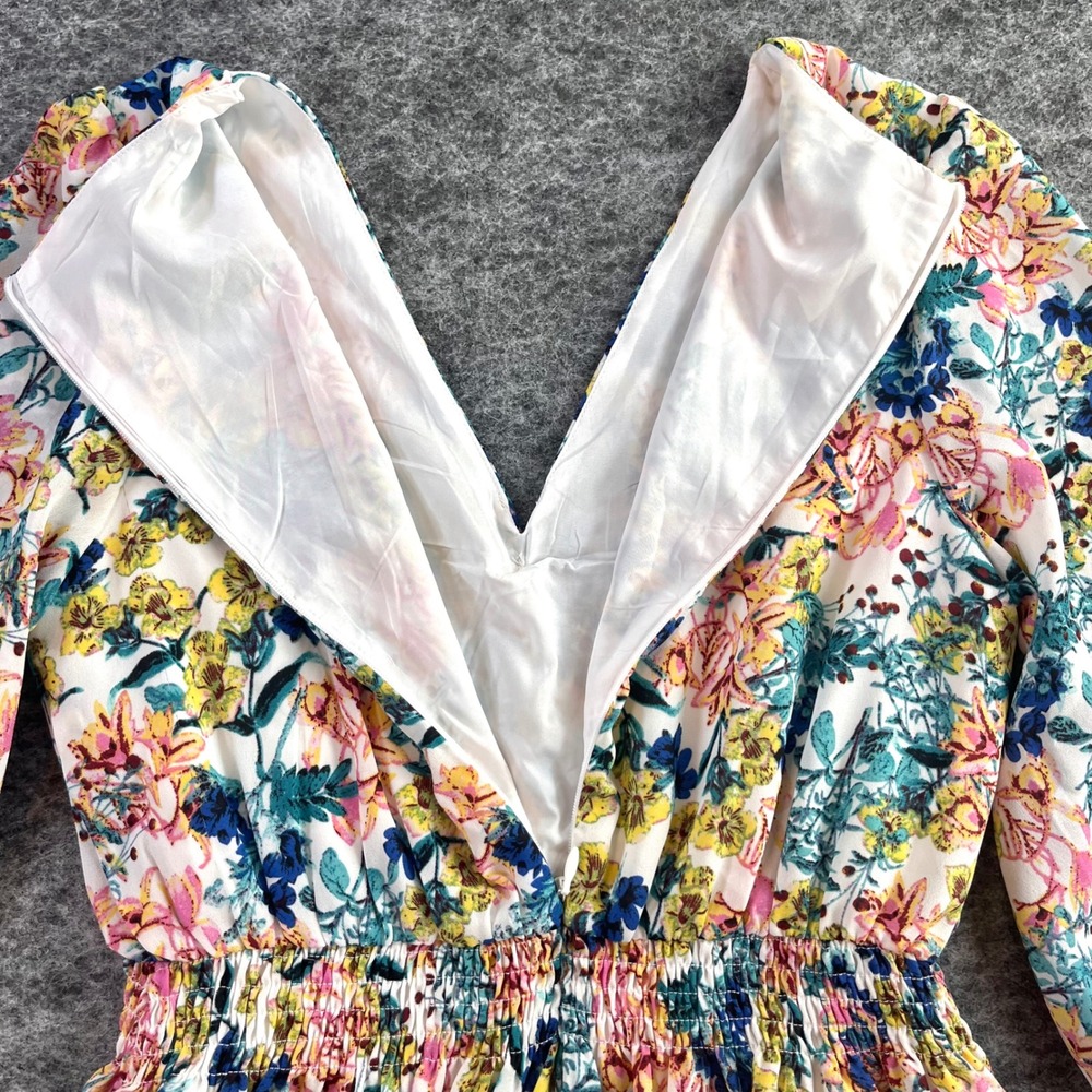 Taylor Floral V-Neck Smocked Dress Womens M Multicolor Boho Chiffon Cottagecore - Picture 8 of 12